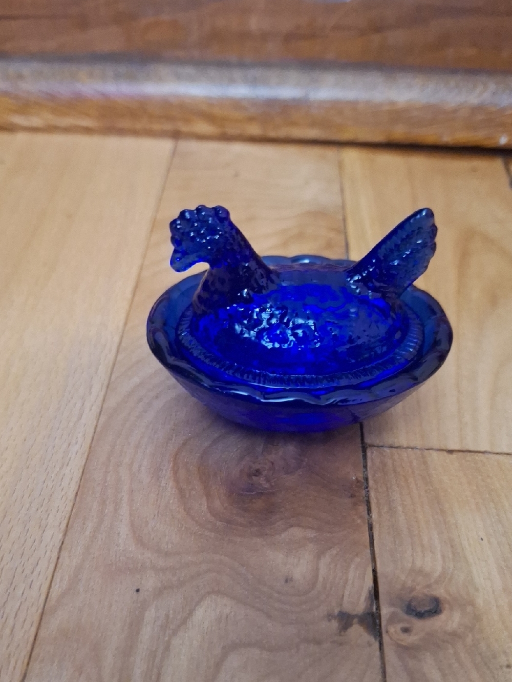 Cobalt Blue Glass Hen on Nest Dish